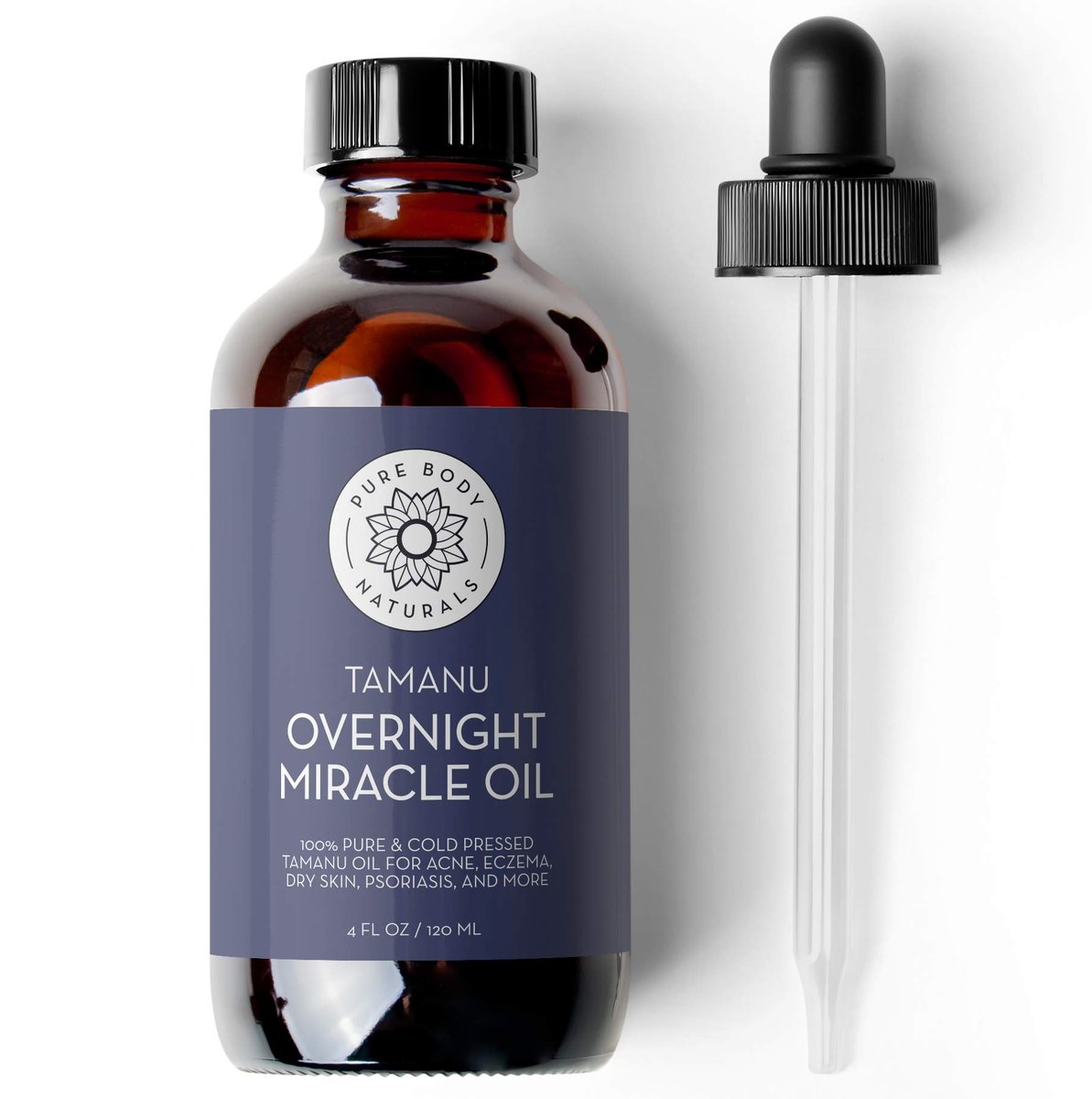 Pure Body Naturals Cold Pressed Tamanu Oil - 4 Fl Oz - Calms Irritated Skin & Moisturises Dry Scaly Skin Avelisse
