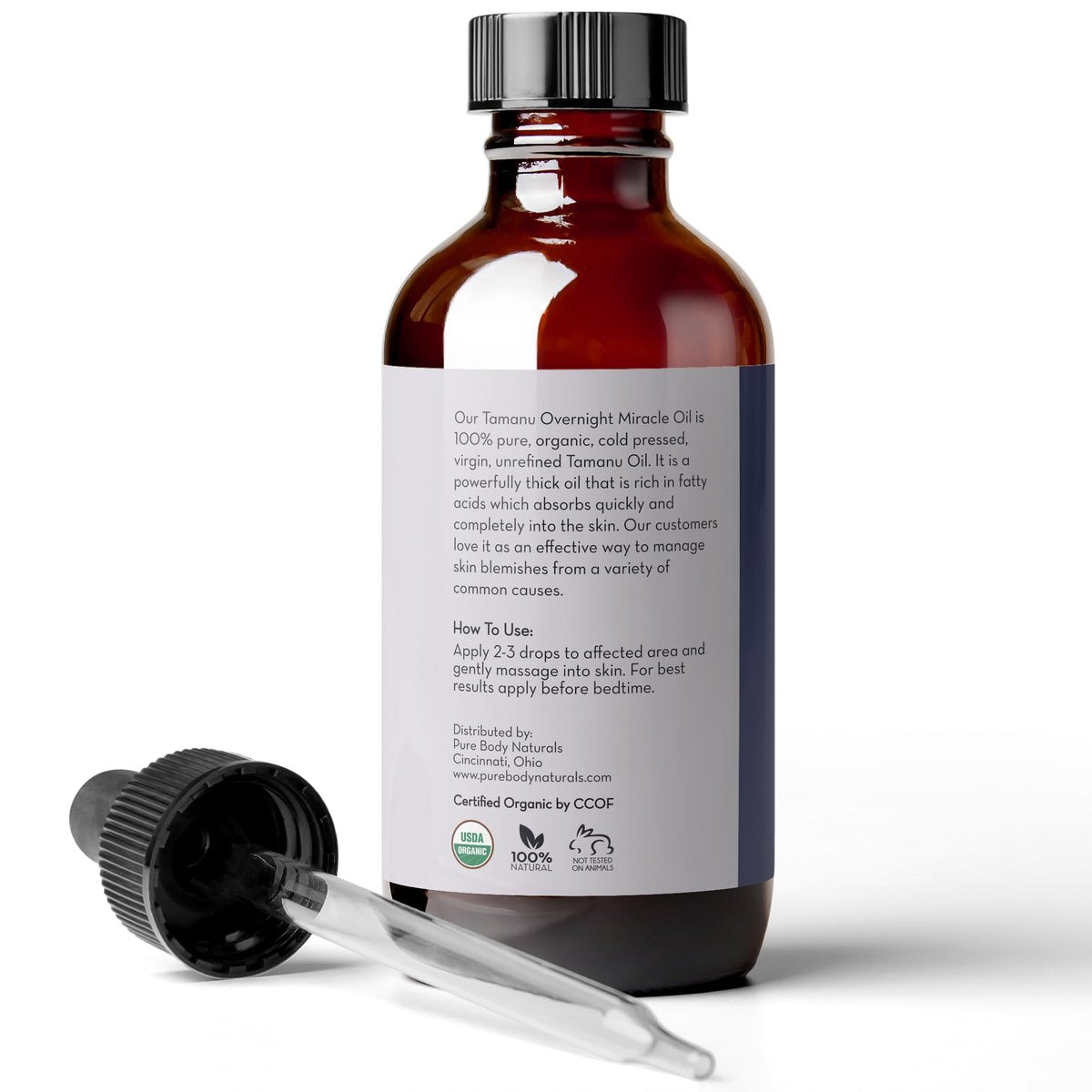 Pure Body Naturals Cold Pressed Tamanu Oil - 4 Fl Oz - Calms Irritated Skin & Moisturises Dry Scaly Skin Avelisse