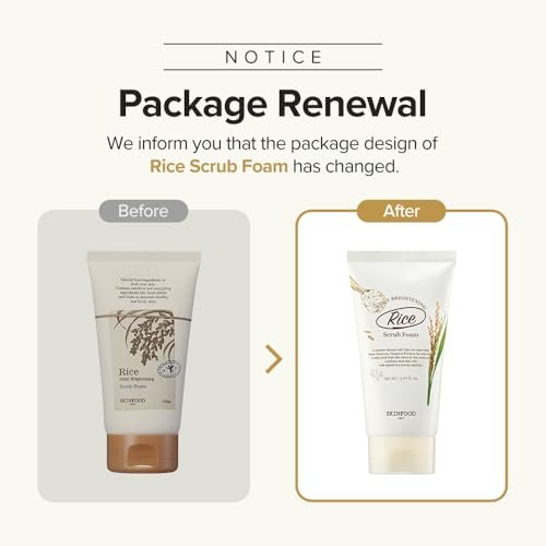 SKINFOOD Rice Daily Scrub Foam - Gentle Exfoliating Facial Cleanser with Fermented White Rice Bran Water for Men and Women, 5.07 fl. oz. Avelisse