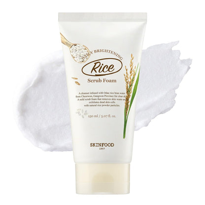 SKINFOOD Rice Daily Scrub Foam - Gentle Exfoliating Facial Cleanser with Fermented White Rice Bran Water for Men and Women, 5.07 fl. oz. Avelisse