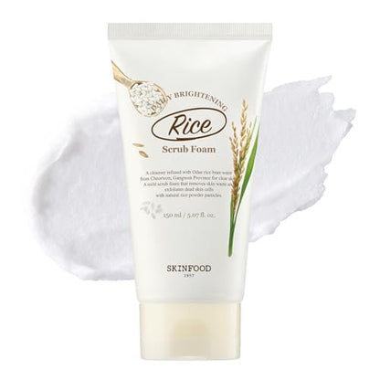 SKINFOOD Rice Daily Scrub Foam - Gentle Exfoliating Facial Cleanser with Fermented White Rice Bran Water for Men and Women, 5.07 fl. oz. Avelisse
