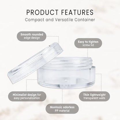 PANA 50 Pack Empty 5g Acrylic Clear Round Jars – BPA-Free Sample Containers for Cosmetics, Creams, Lotions, and More