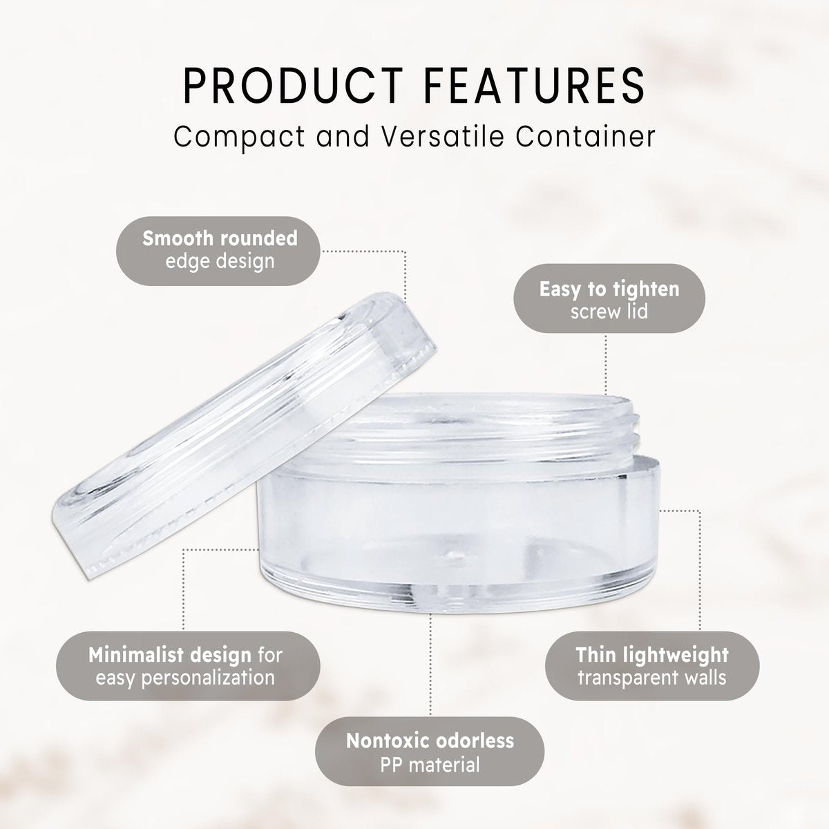 PANA 50 Pack Empty 5g Acrylic Clear Round Jars – BPA-Free Sample Containers for Cosmetics, Creams, Lotions, and More - görsel 3