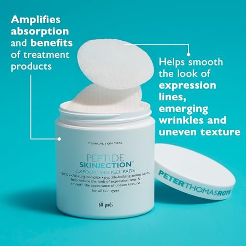 Peter Thomas Roth Peptide Skinjection Exfoliating Peel Pads - Smooth Expression Lines & Wrinkles, Fragrance-Free, Alcohol-Free, 60 Count Avelisse