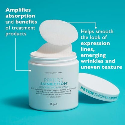 Peter Thomas Roth Peptide Skinjection Exfoliating Peel Pads - Smooth Expression Lines & Wrinkles, Fragrance-Free, Alcohol-Free, 60 Count Avelisse