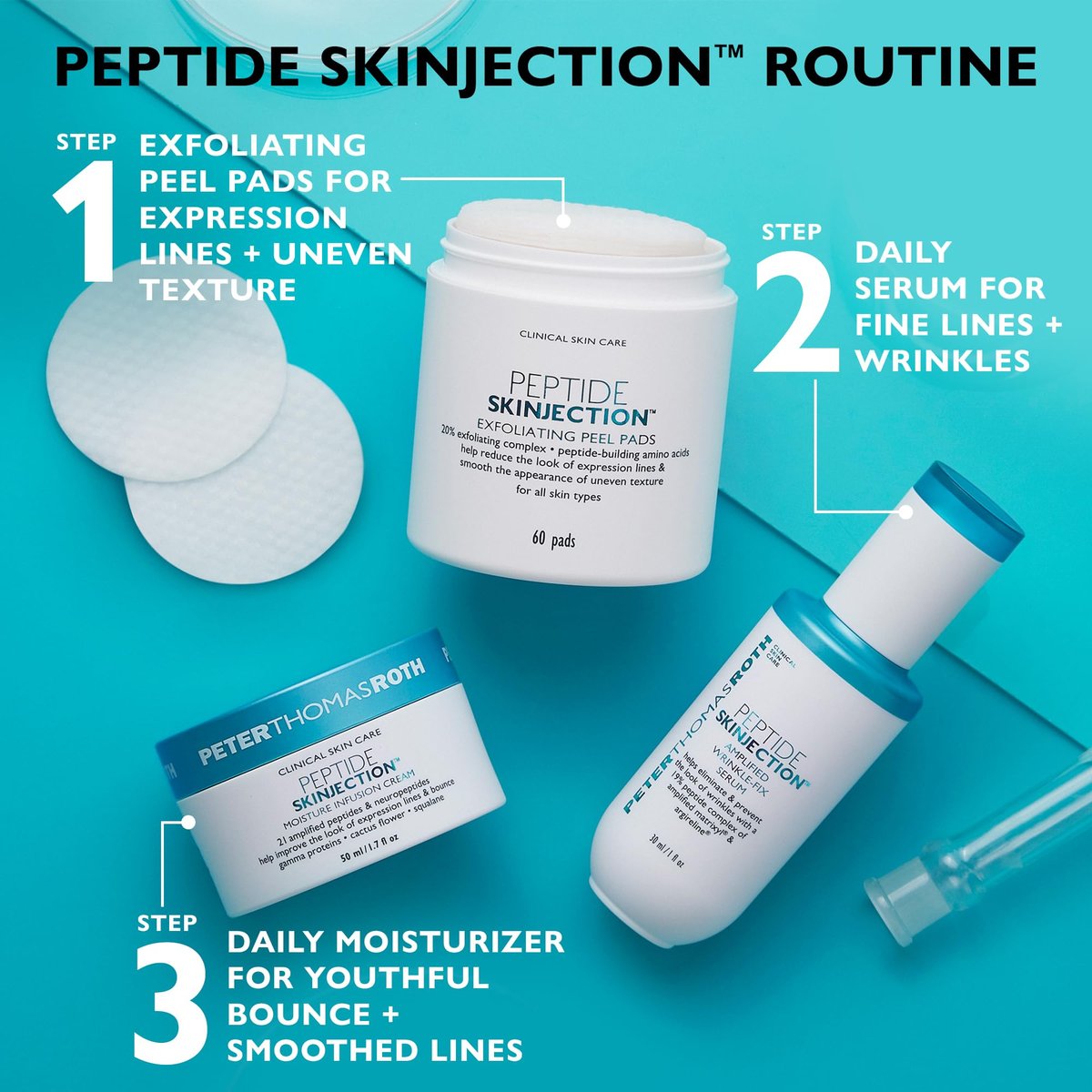 Peter Thomas Roth Peptide Skinjection Exfoliating Peel Pads - Smooth Expression Lines & Wrinkles, Fragrance-Free, Alcohol-Free, 60 Count Avelisse