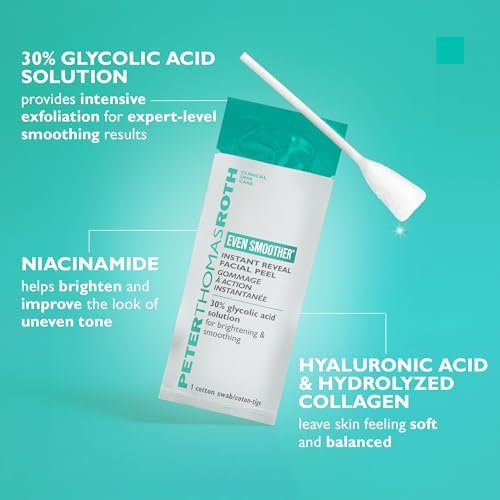 Peter Thomas Roth Even Smoother Instant Reveal Facial Peel – Glycolic Acid Exfoliator for Brightening (8 Pack) Avelisse