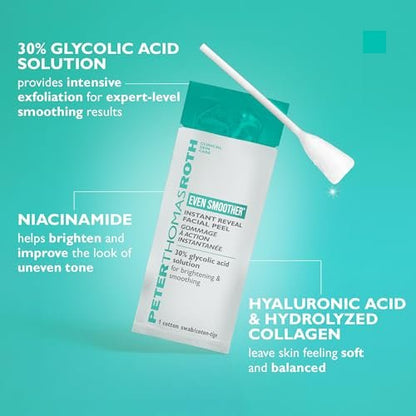Peter Thomas Roth Even Smoother Instant Reveal Facial Peel – Glycolic Acid Exfoliator for Brightening (8 Pack) Avelisse