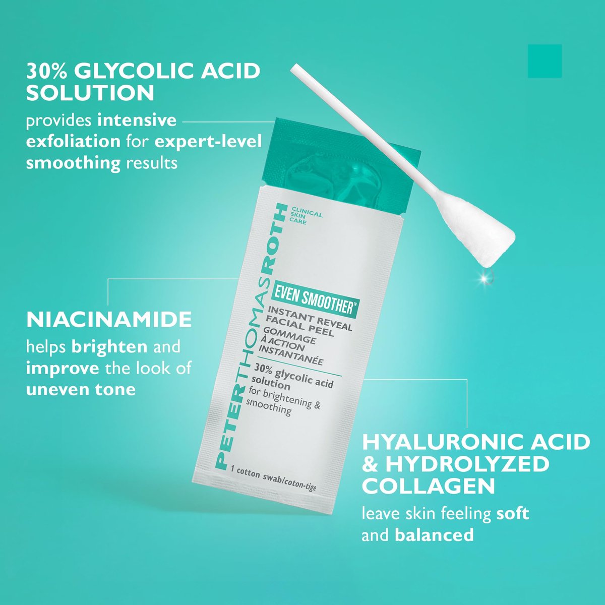 Peter Thomas Roth Even Smoother Instant Reveal Facial Peel – Glycolic Acid Exfoliator for Brightening (8 Pack) Avelisse
