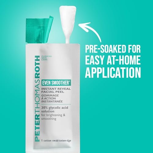 Peter Thomas Roth Even Smoother Instant Reveal Facial Peel – Glycolic Acid Exfoliator for Brightening (8 Pack) Avelisse