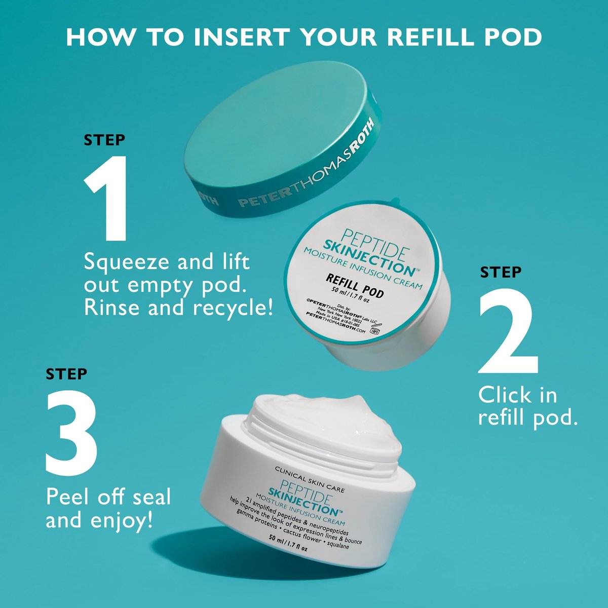 Peter Thomas Roth Peptide Skinjection Moisture Infusion Cream – Refillable Anti-Aging Moisturizer with 21 Peptides & Neuropeptides for Firmness, Elasticity, Fine Lines & Wrinkles Avelisse