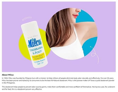 Milcu Underarm & Foot Deodorant Powder - 80g Large Size, Long-Lasting Odor Protection Avelisse