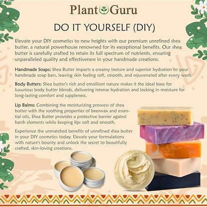 Plant Guru Raw African Shea Butter 8 oz – 100% Pure, Unrefined Ivory Shea Butter for Dry Skin, Face, Hair & DIY Soap Making