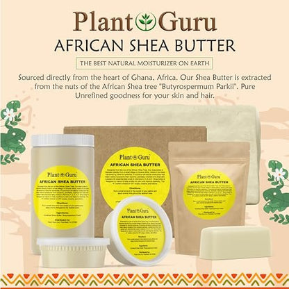Plant Guru Raw African Shea Butter 8 oz – 100% Pure, Unrefined Ivory Shea Butter for Dry Skin, Face, Hair & DIY Soap Making