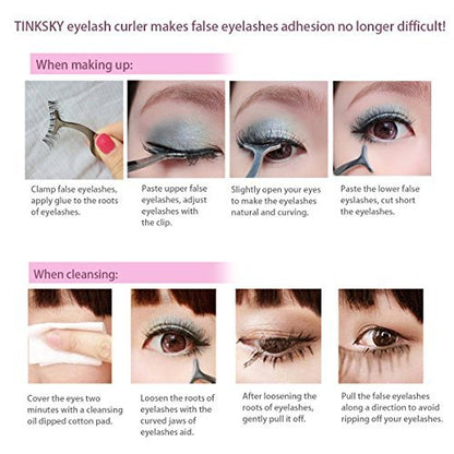 TinkSky Stainless Steel False Eyelash Applicator & Remover Clip Tweezers (Silver)