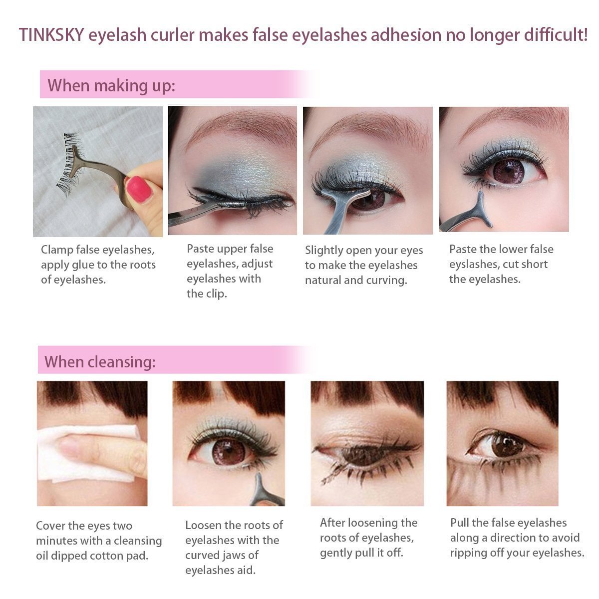 TinkSky Stainless Steel False Eyelash Applicator & Remover Clip Tweezers (Silver) - görsel 7