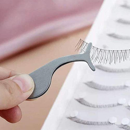 TinkSky Stainless Steel False Eyelash Applicator & Remover Clip Tweezers (Silver)