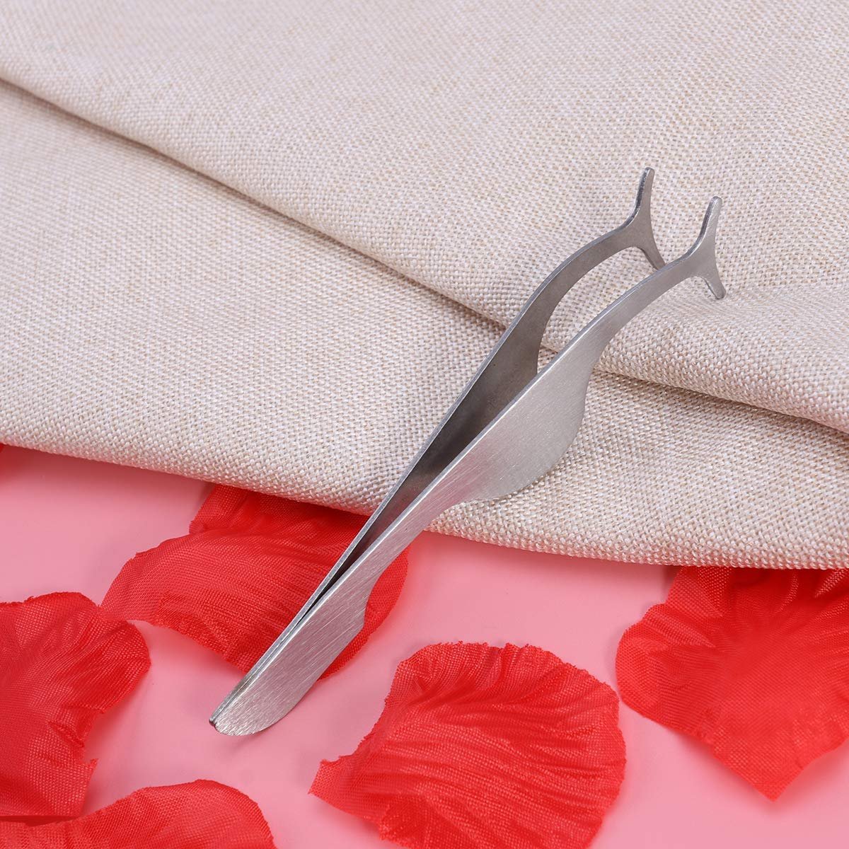 TinkSky Stainless Steel False Eyelash Applicator & Remover Clip Tweezers (Silver) - görsel 11