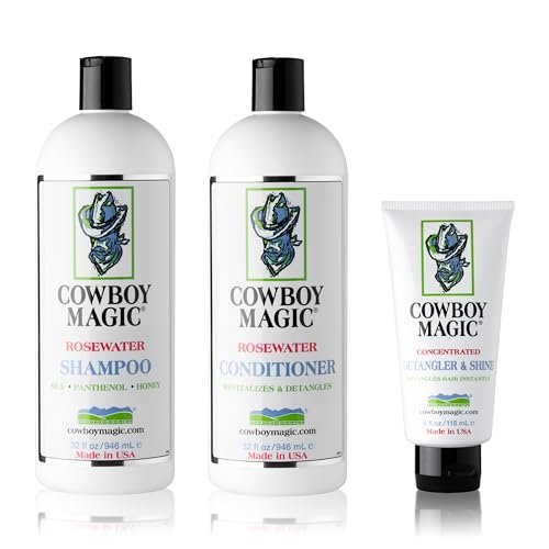 Cowboy Magic Shampoo, Conditioner & Detangler Set - 32 oz Each + 4 oz Shine - 3-Pack for Horses Avelisse