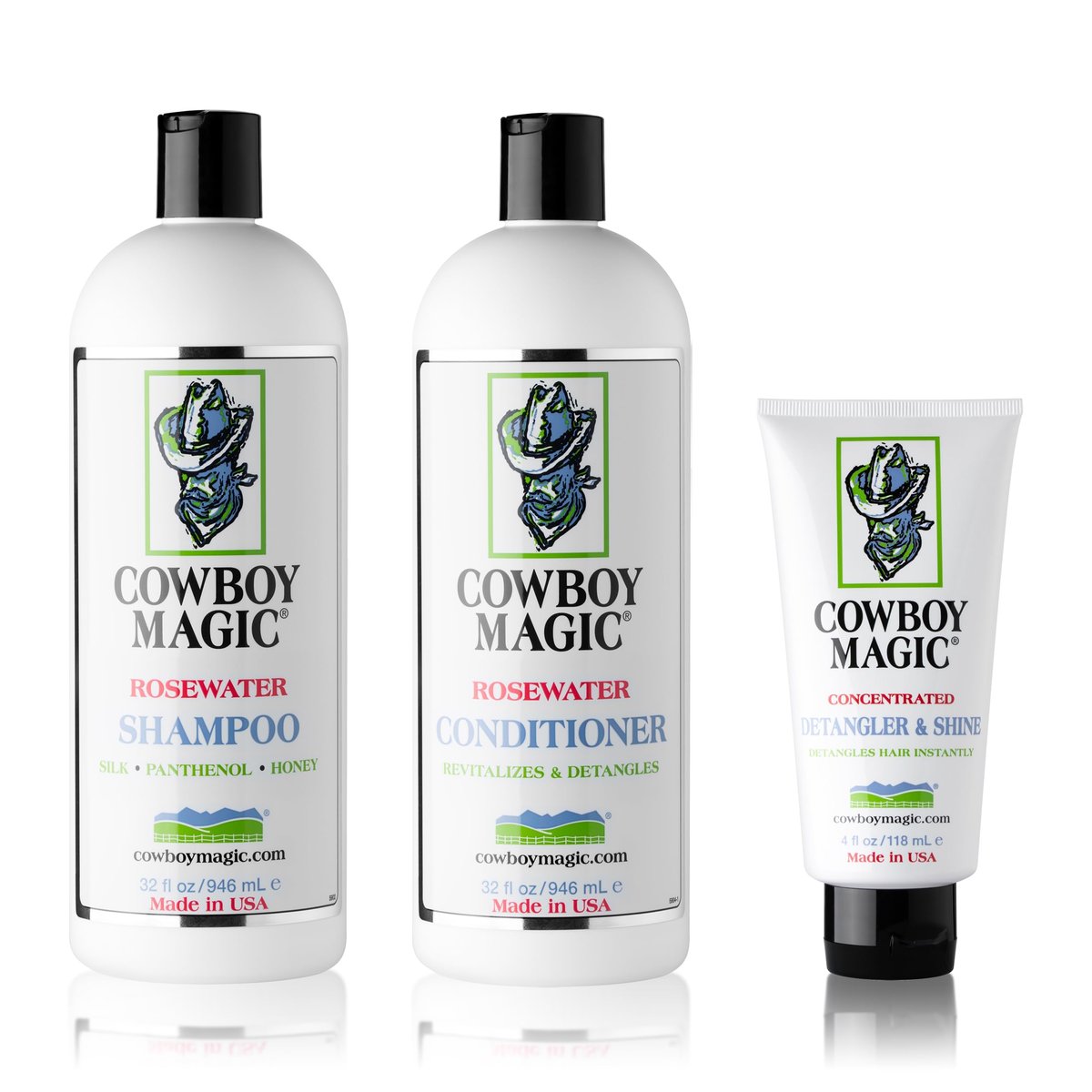 Cowboy Magic Shampoo, Conditioner & Detangler Set - 32 oz Each + 4 oz Shine - 3-Pack for Horses Avelisse