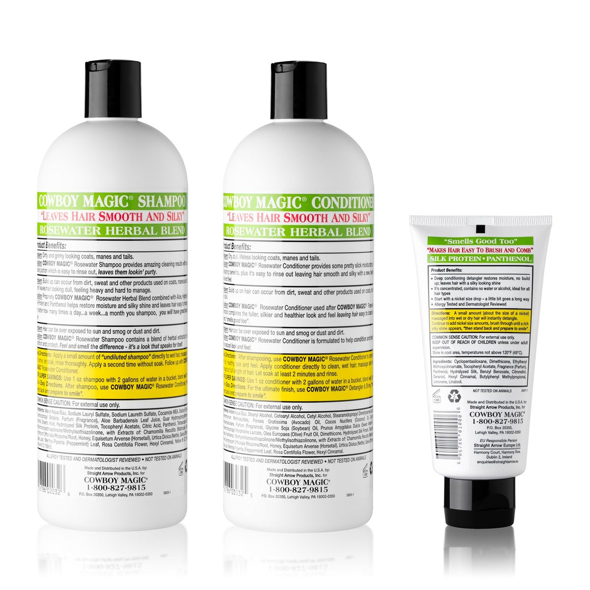 Cowboy Magic Shampoo, Conditioner & Detangler Set - 32 oz Each + 4 oz Shine - 3-Pack for Horses Avelisse
