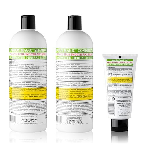 Cowboy Magic Shampoo, Conditioner & Detangler Set - 32 oz Each + 4 oz Shine - 3-Pack for Horses Avelisse