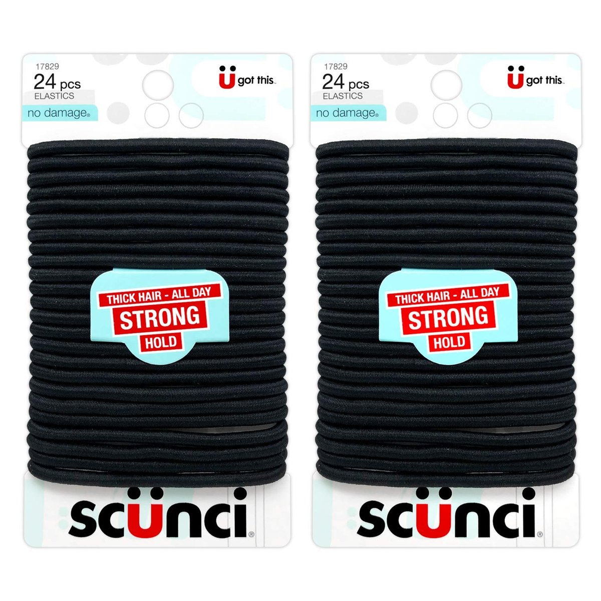 Scunci Thick Hair Black Elastics – All Day Strong Hold No-Damage, 5mm Thickness, 24-Pieces per Pack (2-Pack) - görsel 1