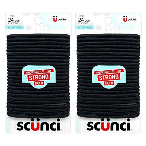 Scunci Thick Hair Black Elastics – All Day Strong Hold No-Damage, 5mm Thickness, 24-Pieces per Pack (2-Pack) - görsel 2