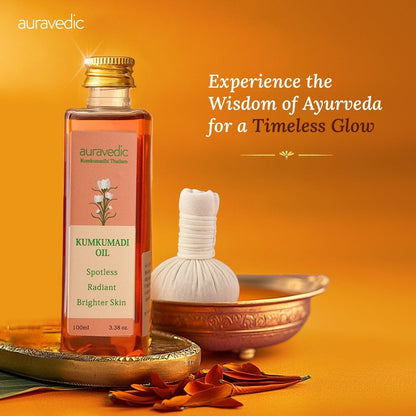 Auravedic Kumkumadi Oil Pure Saffron for Ultra Radiant Skin | Ayurvedic Face Oil for Dull, Dehydrated & Tired Skin | Lightweight Hydrating Formula for Smooth Texture | 3.38 Fl Oz