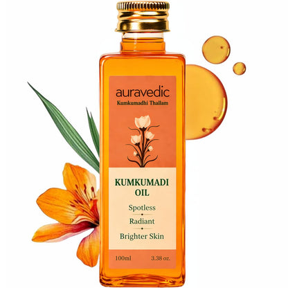 Auravedic Kumkumadi Oil Pure Saffron for Ultra Radiant Skin | Ayurvedic Face Oil for Dull, Dehydrated & Tired Skin | Lightweight Hydrating Formula for Smooth Texture | 3.38 Fl Oz
