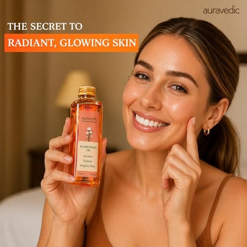 Auravedic Kumkumadi Oil Pure Saffron for Ultra Radiant Skin | Ayurvedic Face Oil for Dull, Dehydrated & Tired Skin | Lightweight Hydrating Formula for Smooth Texture | 3.38 Fl Oz - görsel 4