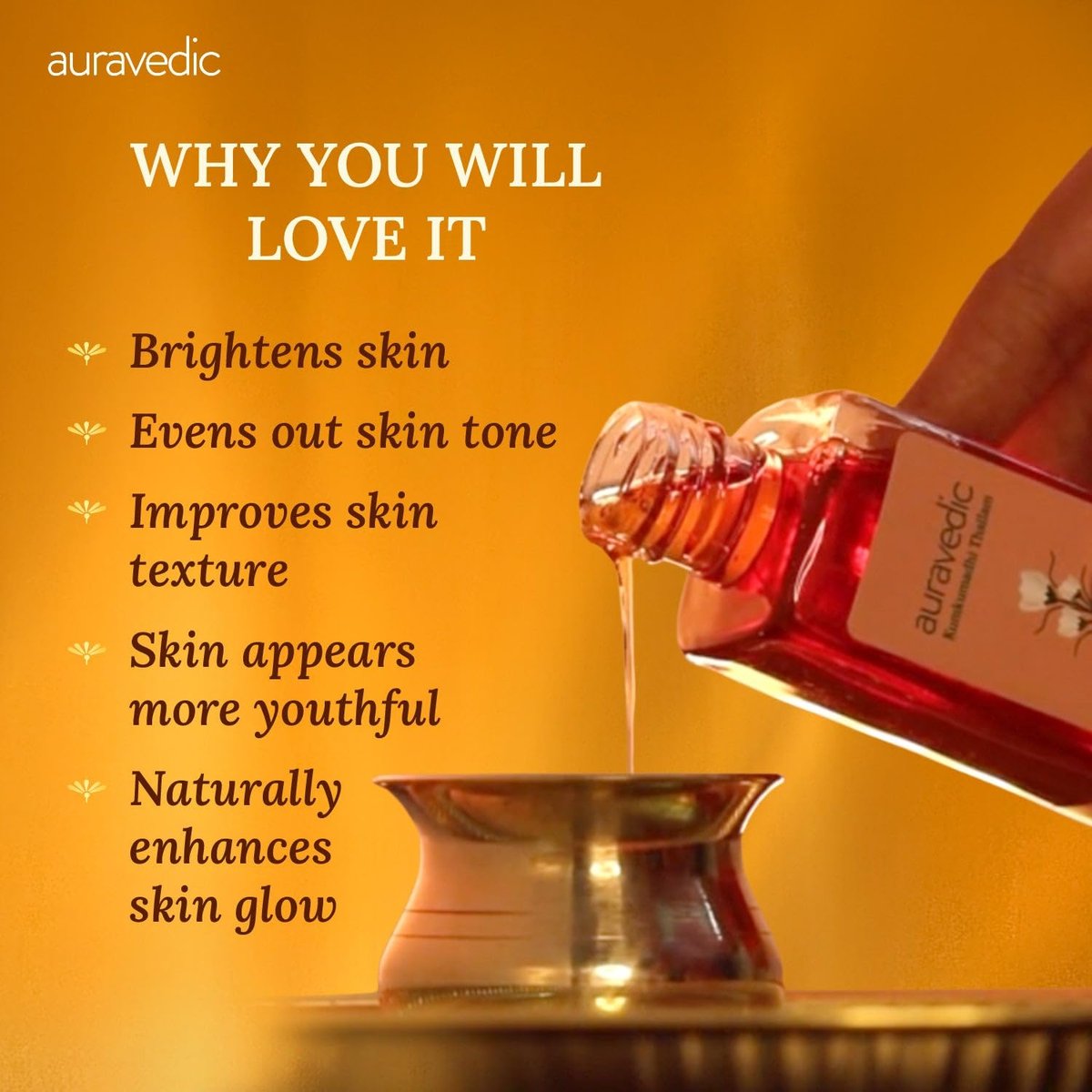 Auravedic Kumkumadi Oil Pure Saffron for Ultra Radiant Skin | Ayurvedic Face Oil for Dull, Dehydrated & Tired Skin | Lightweight Hydrating Formula for Smooth Texture | 3.38 Fl Oz - görsel 7