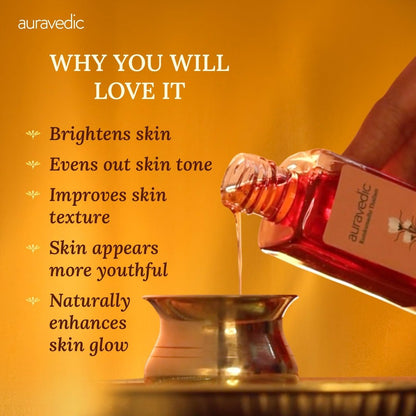Auravedic Kumkumadi Oil Pure Saffron for Ultra Radiant Skin | Ayurvedic Face Oil for Dull, Dehydrated & Tired Skin | Lightweight Hydrating Formula for Smooth Texture | 3.38 Fl Oz