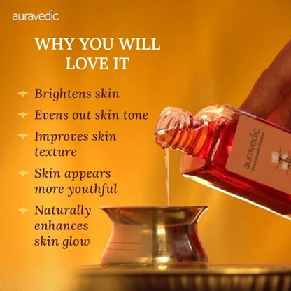 Auravedic Kumkumadi Oil Pure Saffron for Ultra Radiant Skin | Ayurvedic Face Oil for Dull, Dehydrated & Tired Skin | Lightweight Hydrating Formula for Smooth Texture | 3.38 Fl Oz