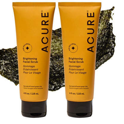 Acure Brightening Facial Scrub - Exfoliating Face Wash with Sea Kelp & French Green Clay, Gentle Daily Scrubber for Radiant Skin, 4 fl oz (Pack of 2)
