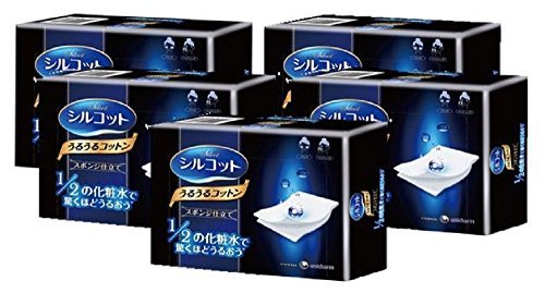 Unicharm Silcot Uruuru Sponge Facial Cotton - 40 Sheets (Pack of 5) - Ultra-Soft Cotton Pads for Gentle Cleansing and Skincare Avelisse