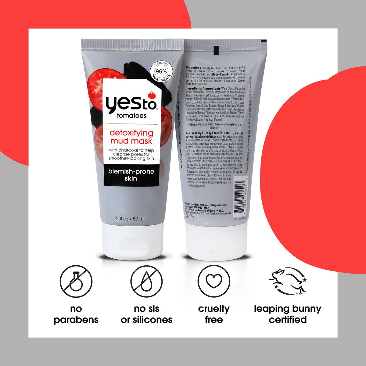 Yes To Tomatoes Clear Skin Detoxifying Charcoal Mud Mask with Salicylic Acid for Acne Prone Skin, 2 Fl Oz - görsel 5