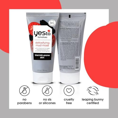 Yes To Tomatoes Clear Skin Detoxifying Charcoal Mud Mask with Salicylic Acid for Acne Prone Skin, 2 Fl Oz