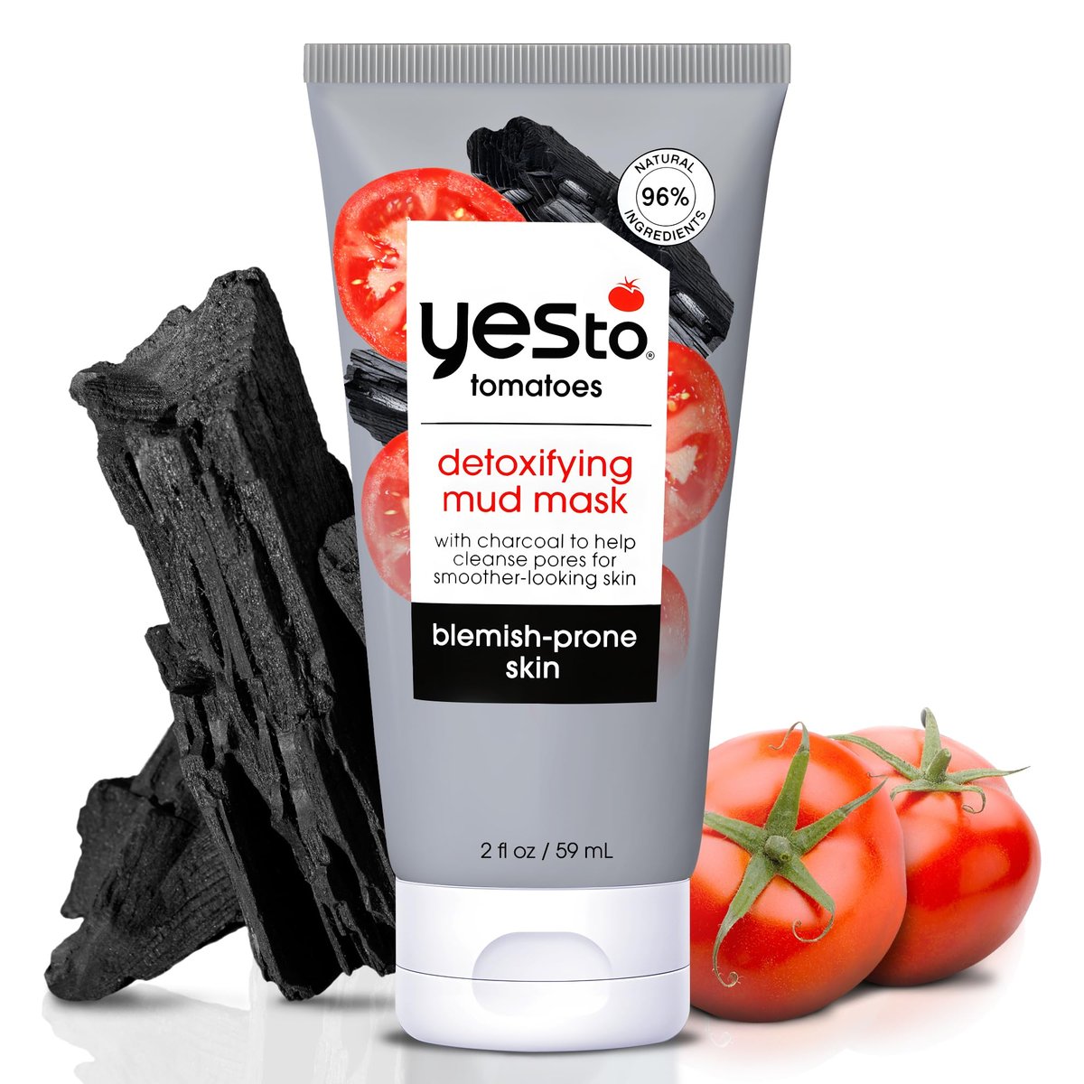 Yes To Tomatoes Clear Skin Detoxifying Charcoal Mud Mask with Salicylic Acid for Acne Prone Skin, 2 Fl Oz - görsel 1