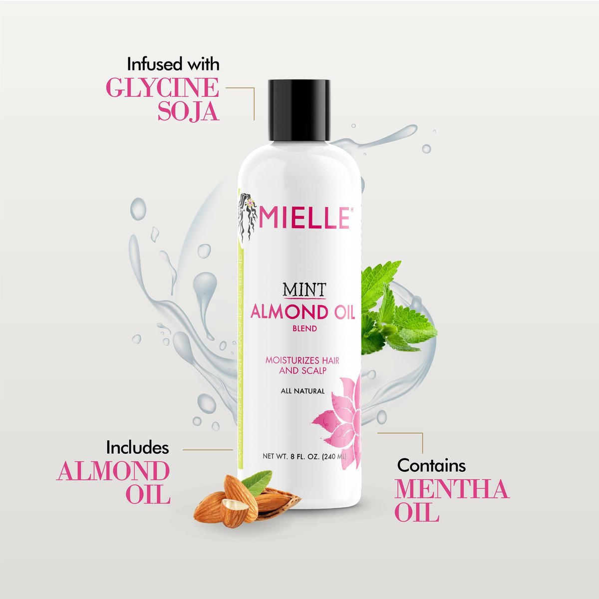 Mielle Organics Mint Almond Oil - Lightweight Dry Scalp Oil for Moisture & Healthier Hair, 8 Fl Oz Avelisse