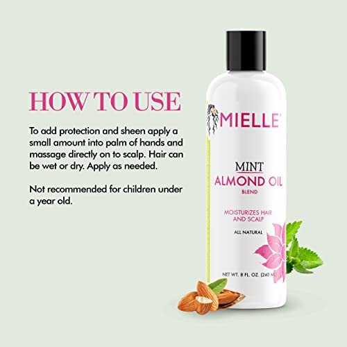 Mielle Organics Mint Almond Oil - Lightweight Dry Scalp Oil for Moisture & Healthier Hair, 8 Fl Oz Avelisse
