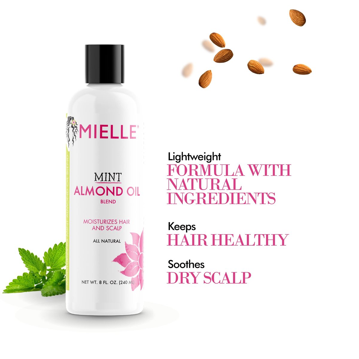 Mielle Organics Mint Almond Oil - Lightweight Dry Scalp Oil for Moisture & Healthier Hair, 8 Fl Oz Avelisse
