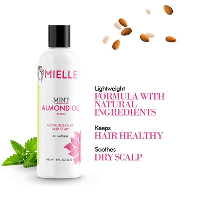 Mielle Organics Mint Almond Oil - Lightweight Dry Scalp Oil for Moisture & Healthier Hair, 8 Fl Oz Avelisse