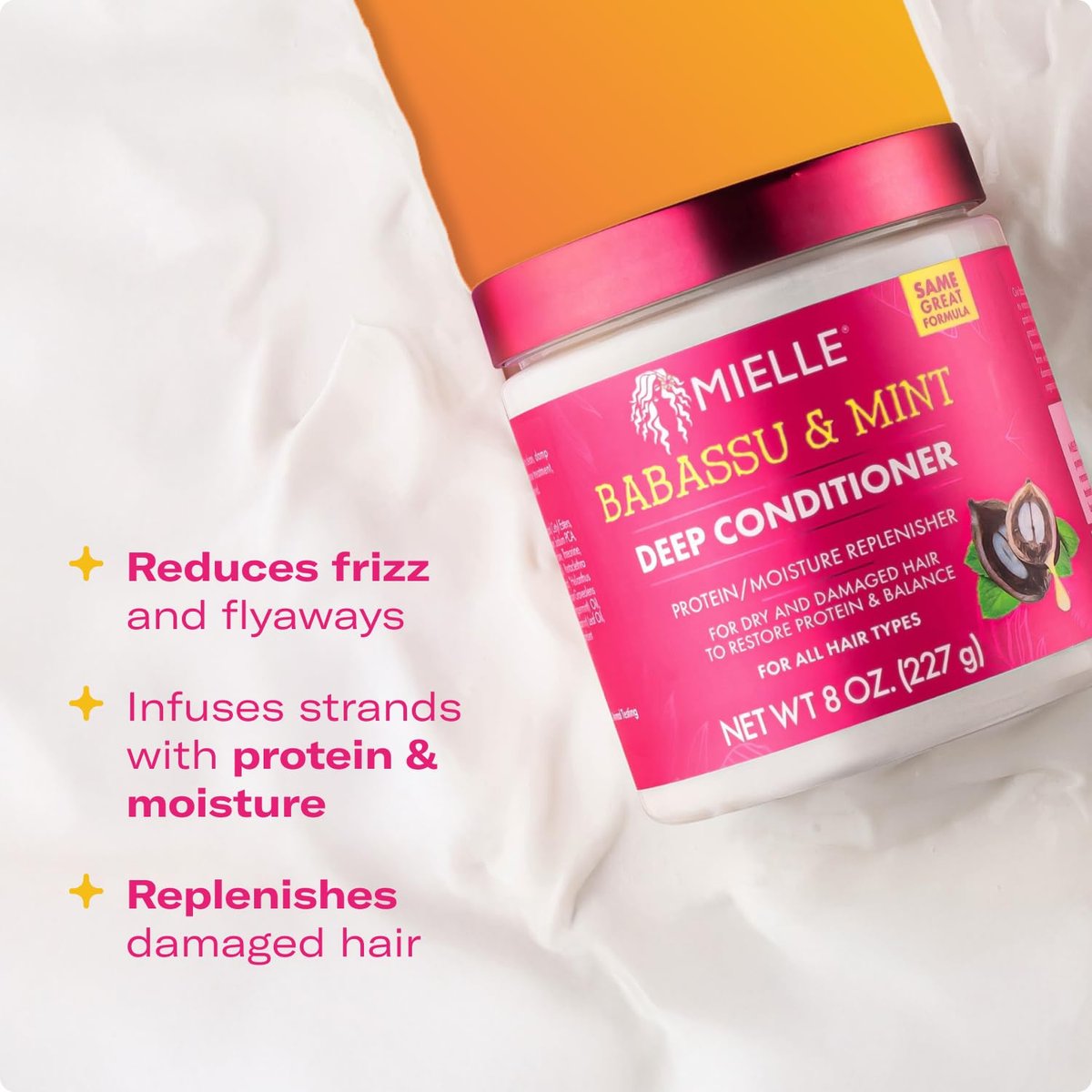 Mielle Organics Babassu & Mint Deep Conditioner with Protein – Moisturizing & Restorative Treatment for Dry, Damaged, Frizzy Hair (8 oz) - görsel 5