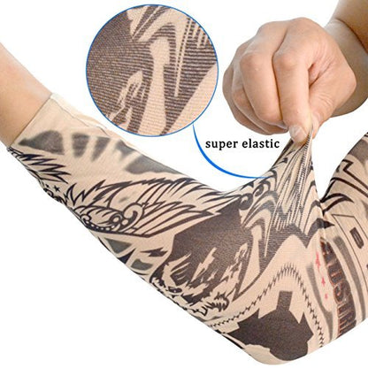 20pcs Temporary Tattoo Arm Sleeves - Tribal, Tiger, Dragon, Skull Designs - Nylon Unisex Stretchable Cosplay Accessories