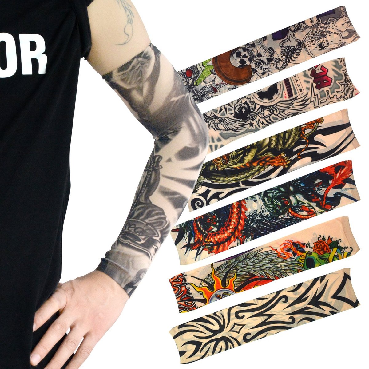 20pcs Temporary Tattoo Arm Sleeves - Tribal, Tiger, Dragon, Skull Designs - Nylon Unisex Stretchable Cosplay Accessories - görsel 3