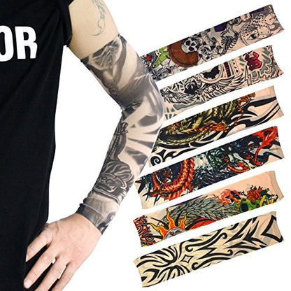 20pcs Temporary Tattoo Arm Sleeves - Tribal, Tiger, Dragon, Skull Designs - Nylon Unisex Stretchable Cosplay Accessories