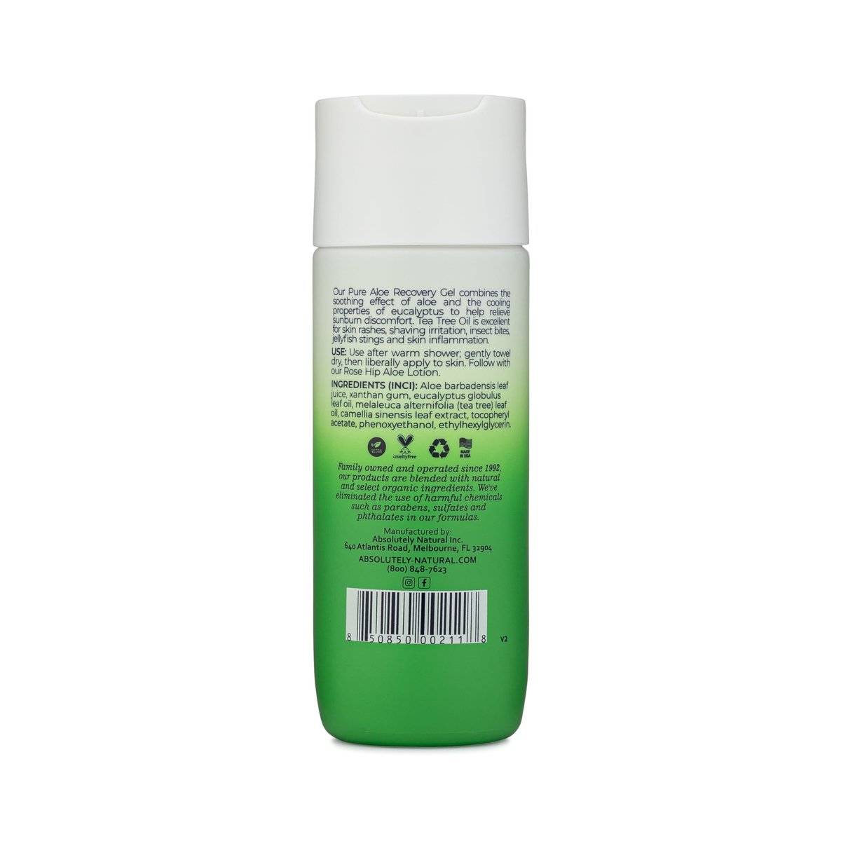 Absolutely Natural 100% Pure Aloe Vera Cooling Gel with Vitamin E & Eucalyptus - 6 oz Avelisse