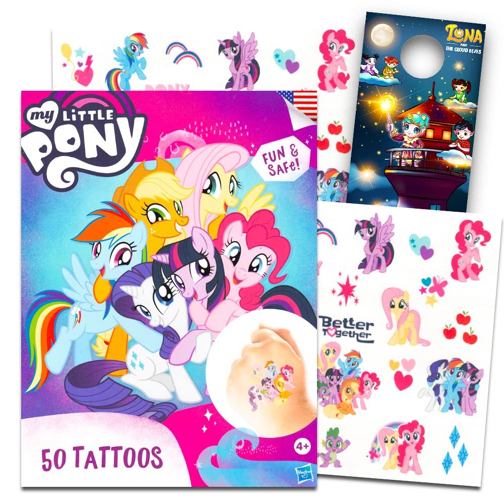 My Little Pony Temporary Tattoos Bundle - 50 Pcs Party Favors for Girls with Door Hanger Avelisse