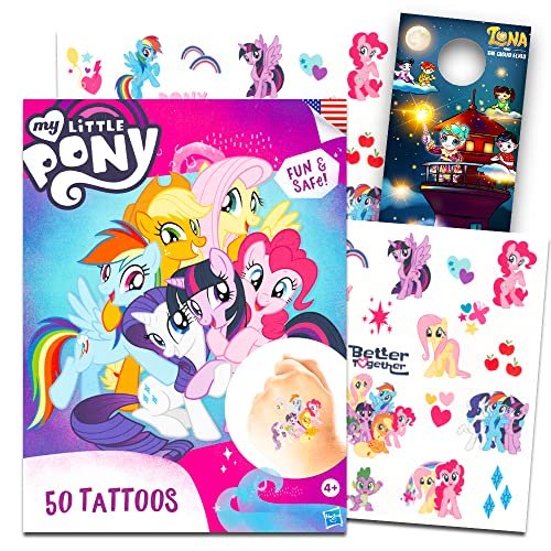 My Little Pony Temporary Tattoos Bundle - 50 Pcs Party Favors for Girls with Door Hanger Avelisse